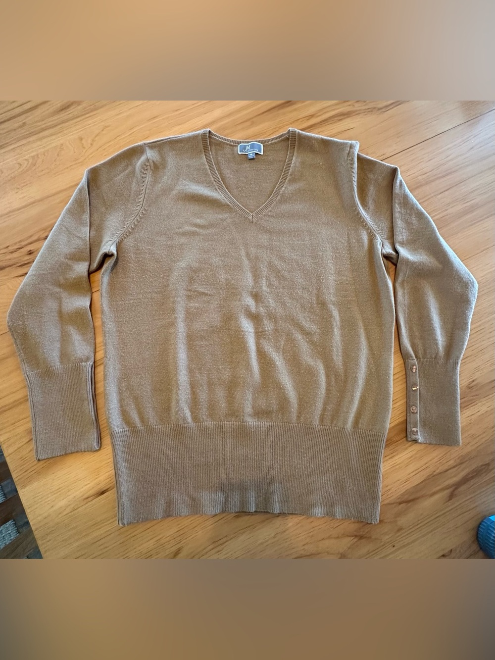 JM Collection Women's V-Neck Long Sleeve Sweater in Camel Brown